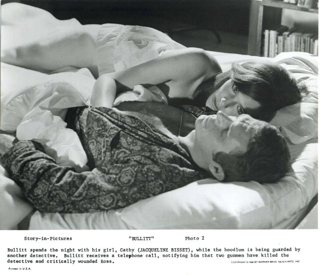 Steve as Frank Bullitt, and Jacqueline Bisset as his wife/girlfriend, in bed.
