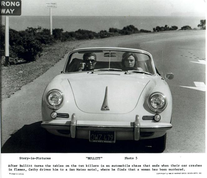 Steve as Frank Bullitt, and Jacqueline Bisset as his wife/girlfriend, in her car.