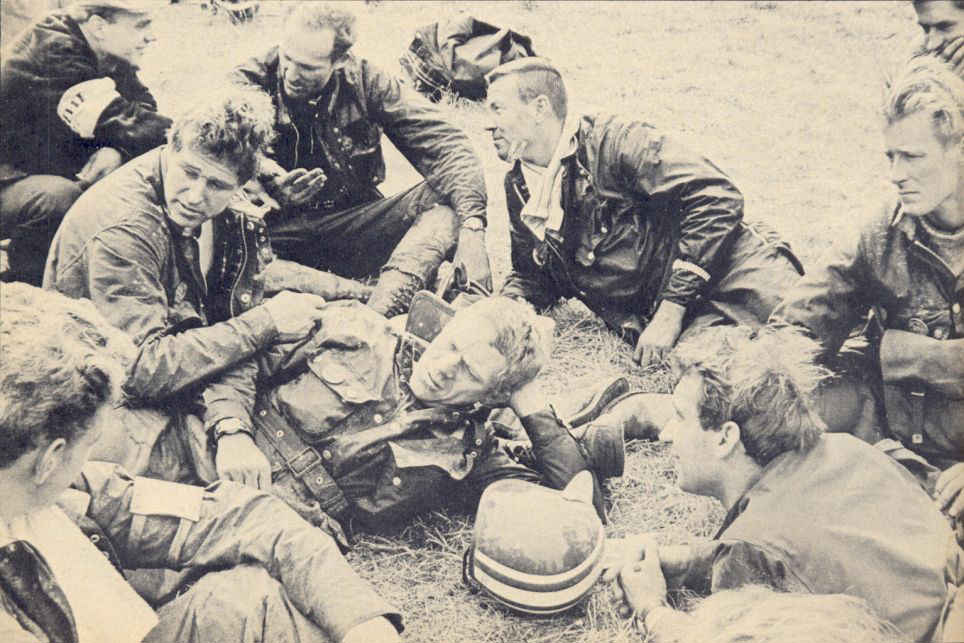 The team relaxing at the end of the first day