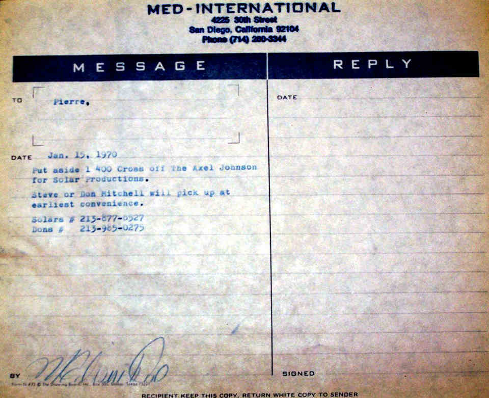 Memo from Edison Dye