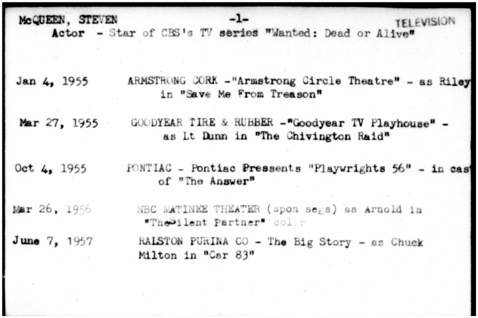 Steve McQueen's NBC Talent Profile - page 1a