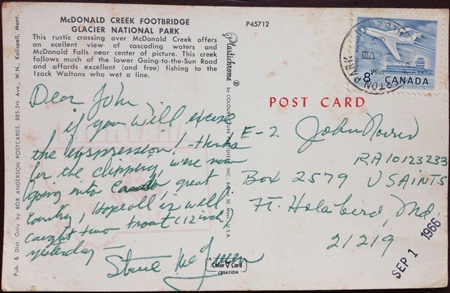 A postcard from Steve to John Norris