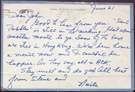A postcard from Steve and Neile to John Norris