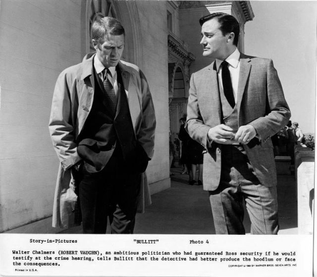 Frank Bullitt (Steve McQueen) and politician Walter Chalmers (Robert Vaughn).