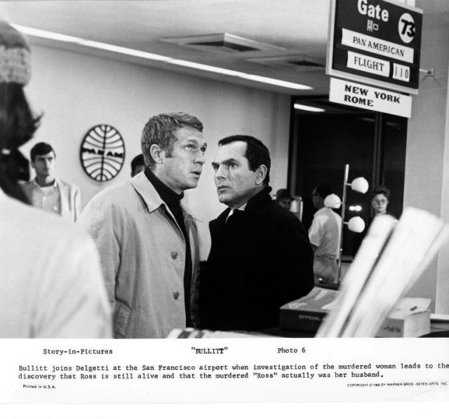 Frank Bullitt (Steve McQueen) and detective Delgetti 
(Don Gordon) search for the prime suspect at the airport.